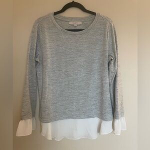 LOFT Heather Gray and White Layered Sweatshirt